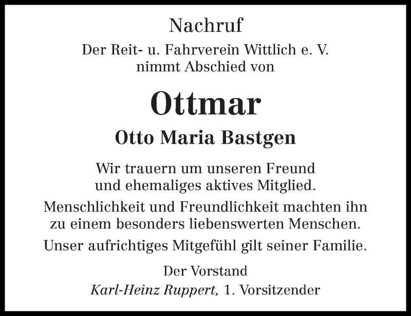  Traueranzeige für Otto Maria Bastgen vom 14.11.2015 aus trierischer_volksfreund