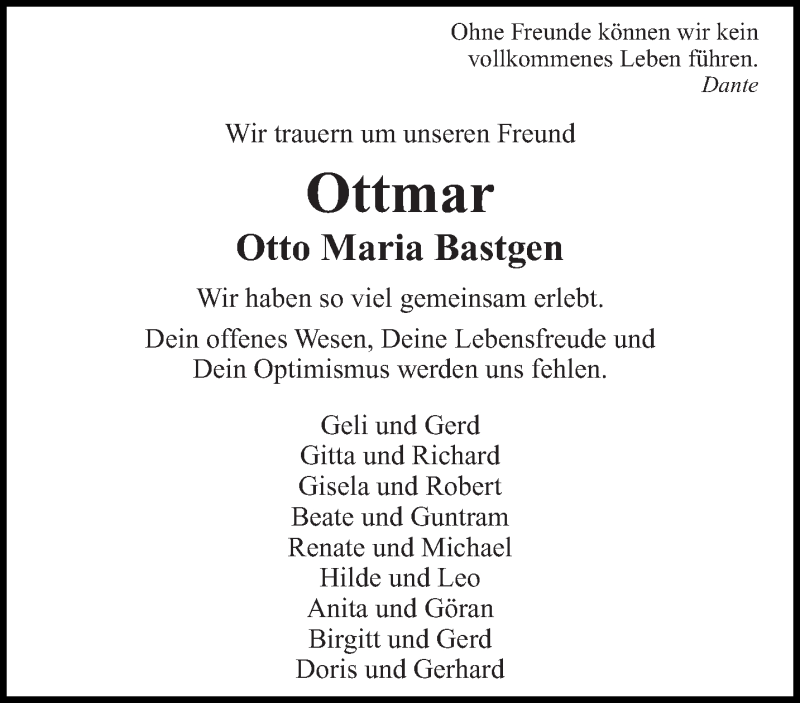  Traueranzeige für Otto Maria Bastgen vom 12.11.2015 aus trierischer_volksfreund