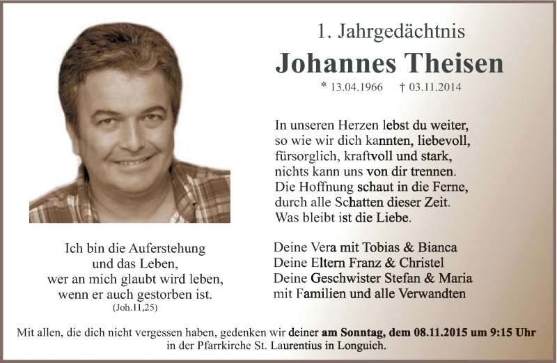  Traueranzeige für Johannes Theisen vom 03.11.2015 aus trierischer_volksfreund