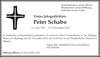 Traueranzeige von Peter Schabo von trierischer_volksfreund