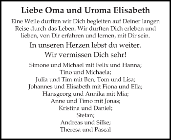 Traueranzeige von Elisabeth  von trierischer_volksfreund