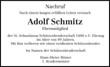 Traueranzeige von Adolf Schmitz von trierischer_volksfreund