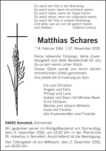 Traueranzeige von Matthias Schares von trierischer_volksfreund