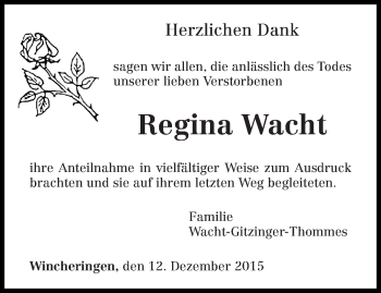 Traueranzeige von Regina Wacht von trierischer_volksfreund