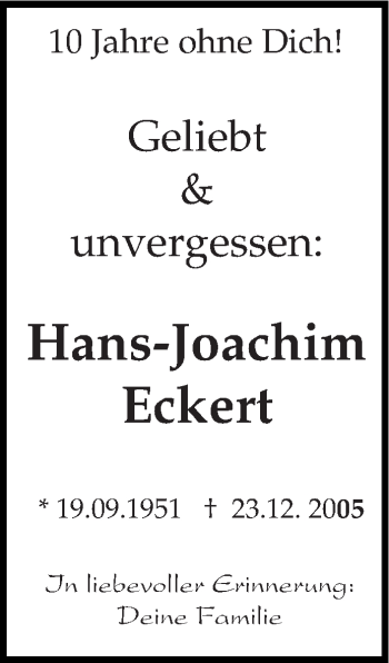 Traueranzeige von Hans-Joachim Eckert von trierischer_volksfreund