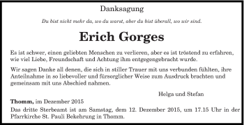 Traueranzeige von Erich Gorges von trierischer_volksfreund
