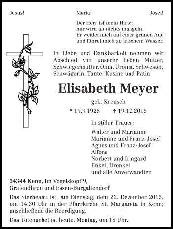 Traueranzeige von Elisabeth Meyer von trierischer_volksfreund