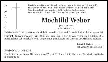 Traueranzeige von Mechtild Weber von trierischer_volksfreund