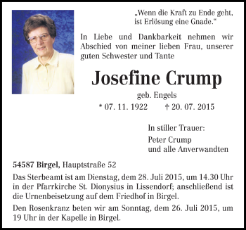 Traueranzeige von Josefine Crump von trierischer_volksfreund
