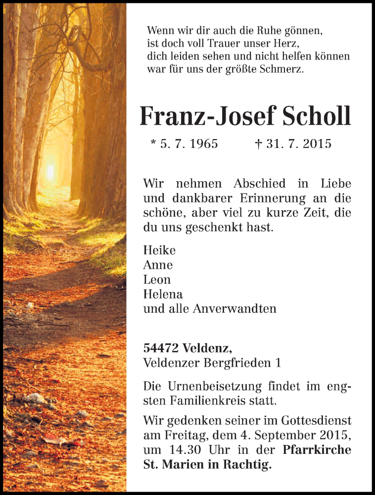  Traueranzeige für Franz-Josef Scholl vom 29.08.2015 aus trierischer_volksfreund