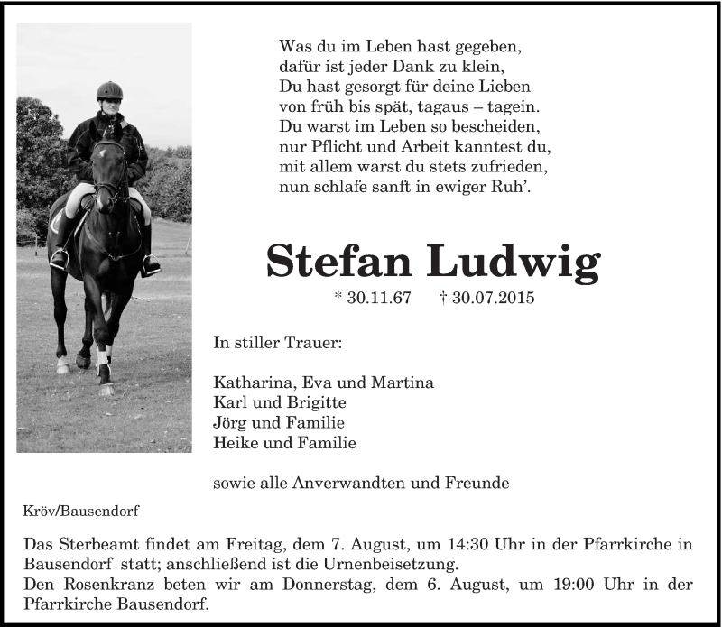  Traueranzeige für Stefan Ludwig vom 05.08.2015 aus trierischer_volksfreund