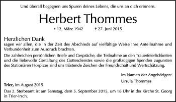 Traueranzeige von Herbert Thommes von trierischer_volksfreund