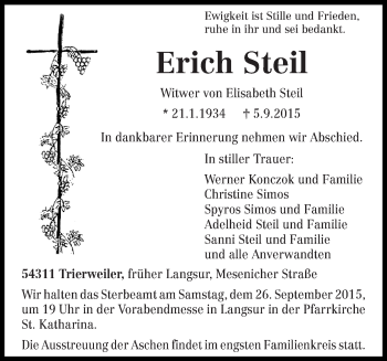 Traueranzeige von Erich Steil von trierischer_volksfreund