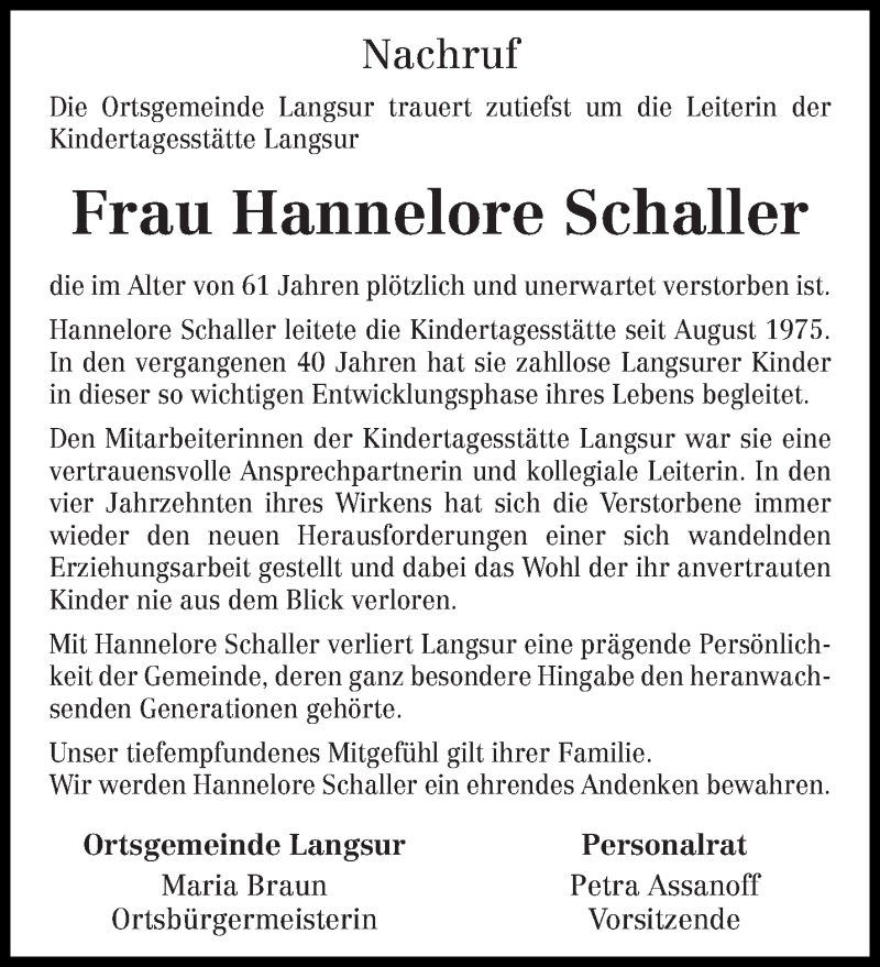  Traueranzeige für Hannelore Schaller vom 09.09.2015 aus trierischer_volksfreund