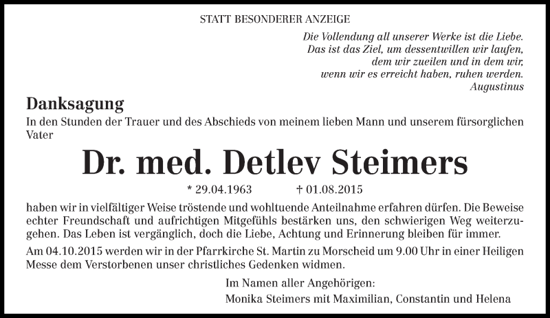  Traueranzeige für Detlev Steimers vom 12.09.2015 aus trierischer_volksfreund