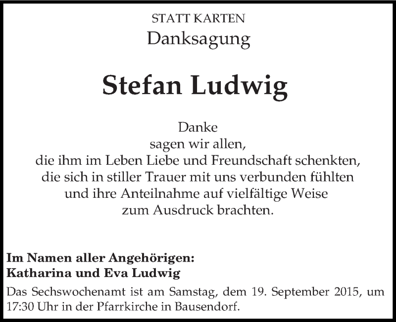  Traueranzeige für Stefan Ludwig vom 16.09.2015 aus trierischer_volksfreund