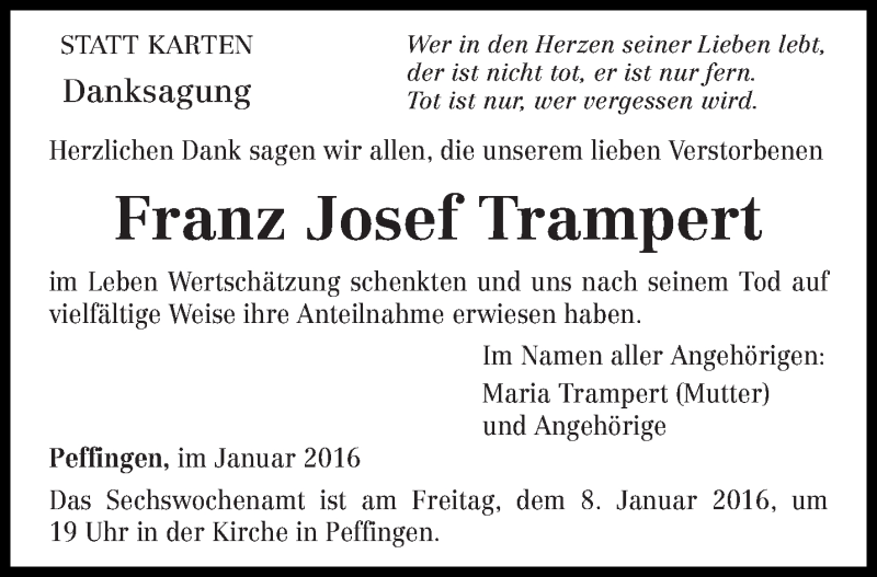  Traueranzeige für Franz Josef Trampert vom 02.01.2016 aus trierischer_volksfreund