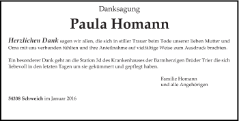 Traueranzeige von Paula Homann von trierischer_volksfreund