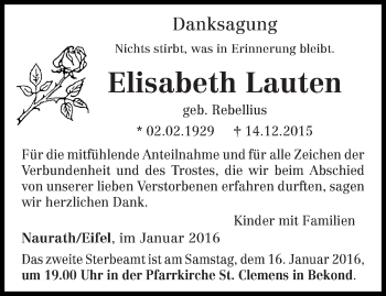 Traueranzeige von Elisabeth Lauten von trierischer_volksfreund