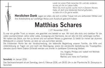 Traueranzeige von Matthias Schares von trierischer_volksfreund