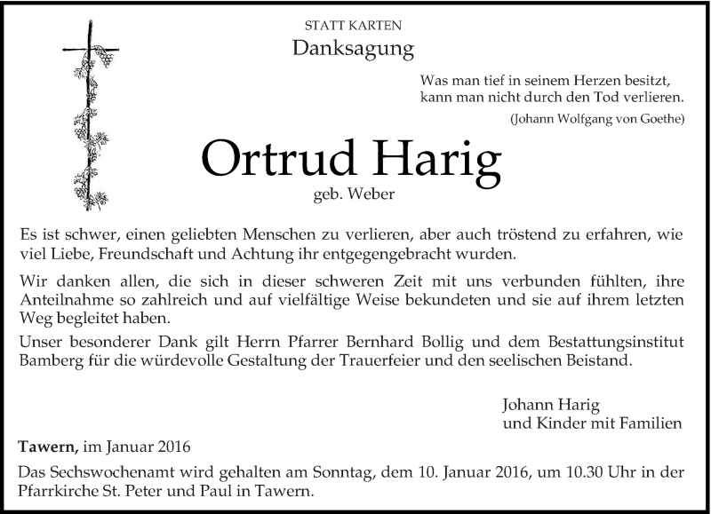  Traueranzeige für Ortrud Harig vom 02.01.2016 aus trierischer_volksfreund