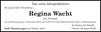 Traueranzeige von Regina Wacht von trierischer_volksfreund