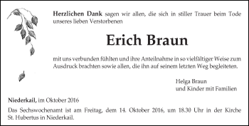 Traueranzeige von Erich Braun von trierischer_volksfreund