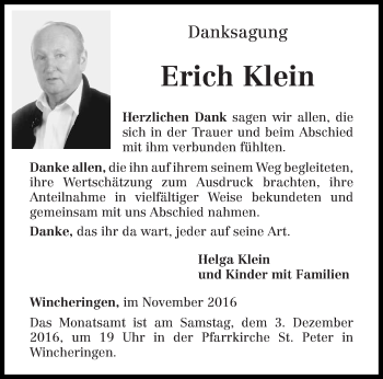 Traueranzeige von Erich Klein von trierischer_volksfreund