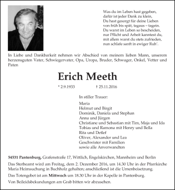 Traueranzeige von Erich Meeth von trierischer_volksfreund