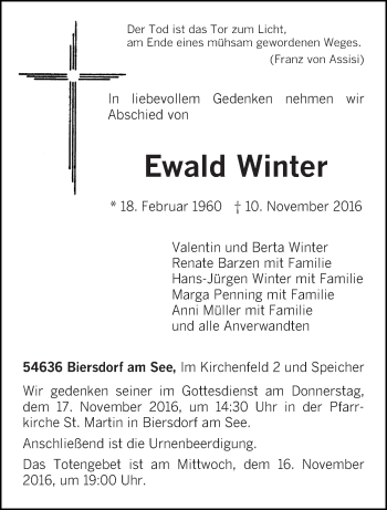 Traueranzeige von Ewald Winter von trierischer_volksfreund
