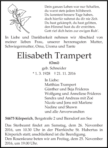 Traueranzeige von Elisabeth Trampert von trierischer_volksfreund