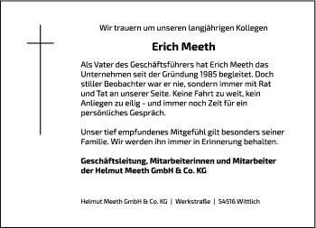 Traueranzeige von Erich Meeth von trierischer_volksfreund