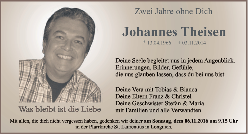  Traueranzeige für Johannes Theisen vom 03.11.2016 aus trierischer_volksfreund
