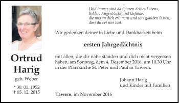 Traueranzeige von Ortrud Harig von trierischer_volksfreund