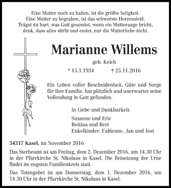 Traueranzeige von Marianne Willems von trierischer_volksfreund