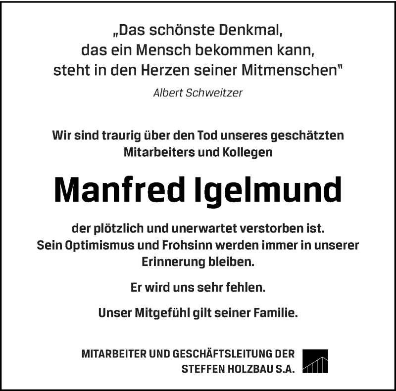  Traueranzeige für Manfred Igelmund vom 13.12.2016 aus trierischer_volksfreund