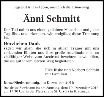 Traueranzeige von Änni Schmitt von trierischer_volksfreund