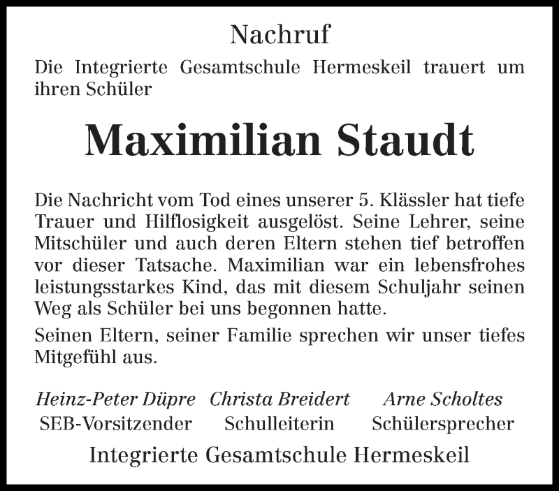  Traueranzeige für Maximilian Staudt vom 14.12.2016 aus trierischer_volksfreund