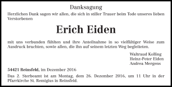 Traueranzeige von Erich Eiden von trierischer_volksfreund