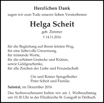 Traueranzeige von Helga Scheit von trierischer_volksfreund