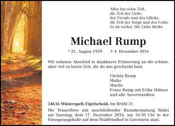 Traueranzeige von Michael Rump von trierischer_volksfreund