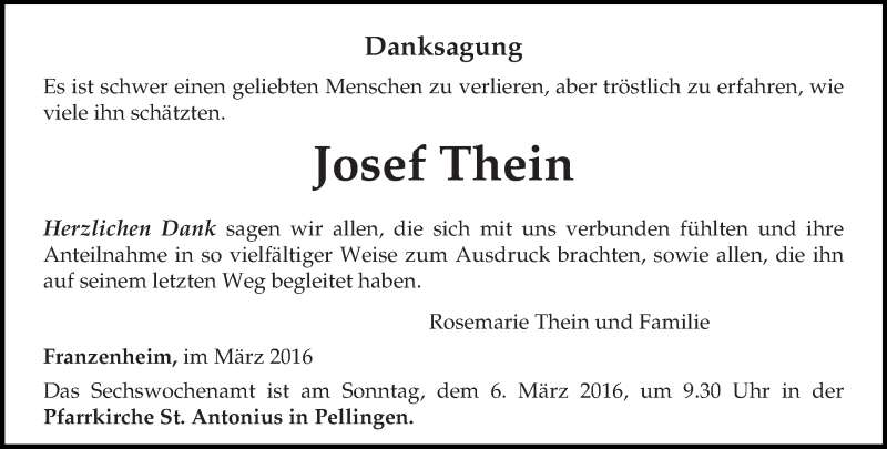  Traueranzeige für Josef Thein vom 27.02.2016 aus trierischer_volksfreund