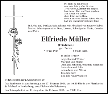Traueranzeige von Elfriede Müller von trierischer_volksfreund