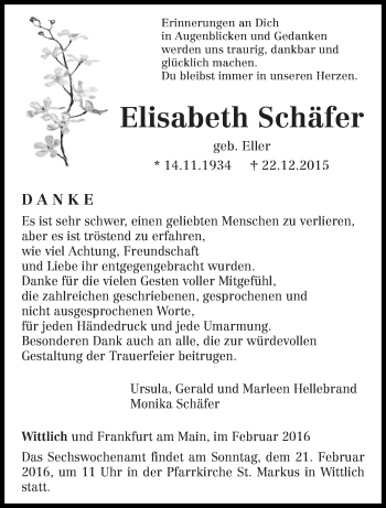 Traueranzeige von Elisabeth Schäfer von trierischer_volksfreund