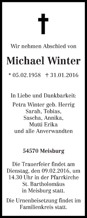 Traueranzeige von Michael Winter von trierischer_volksfreund