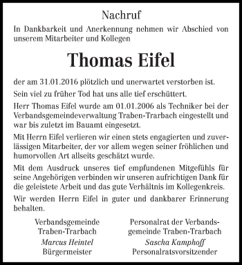 Traueranzeige von Thomas Eifel von trierischer_volksfreund