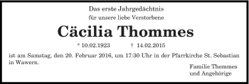 Traueranzeige von Cäcilia Thommes von trierischer_volksfreund