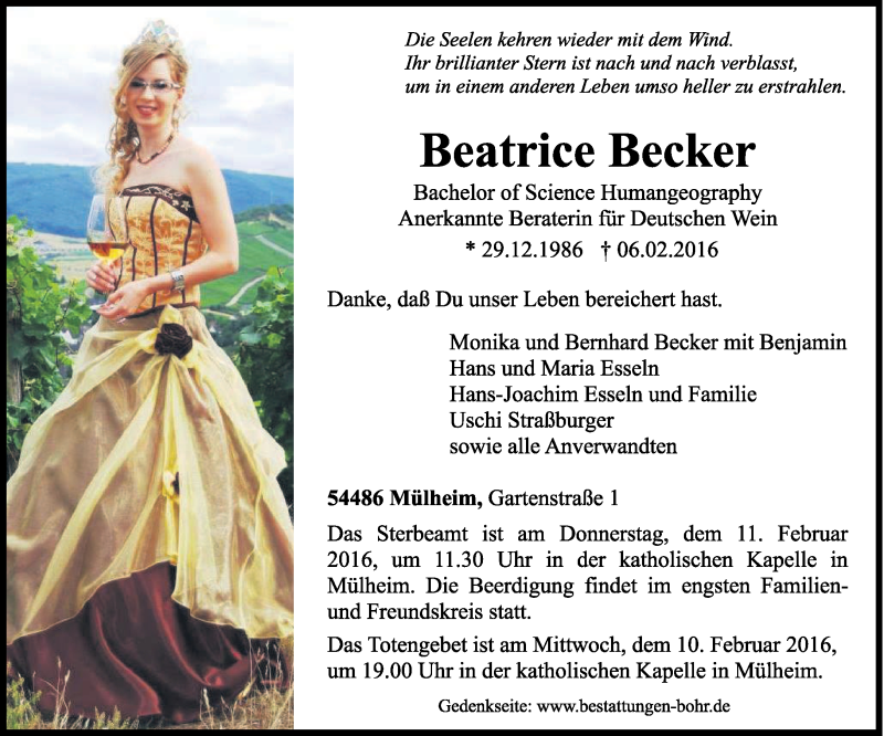 Traueranzeigen von Beatrice Becker Volksfreund.Trauer.de