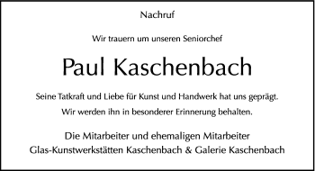 Traueranzeige von Paul Kaschenbach von trierischer_volksfreund