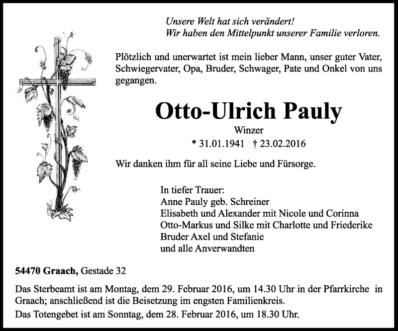 Traueranzeige für Otto-Ulrich Pauly vom 26.02.2016 aus trierischer_volksfreund